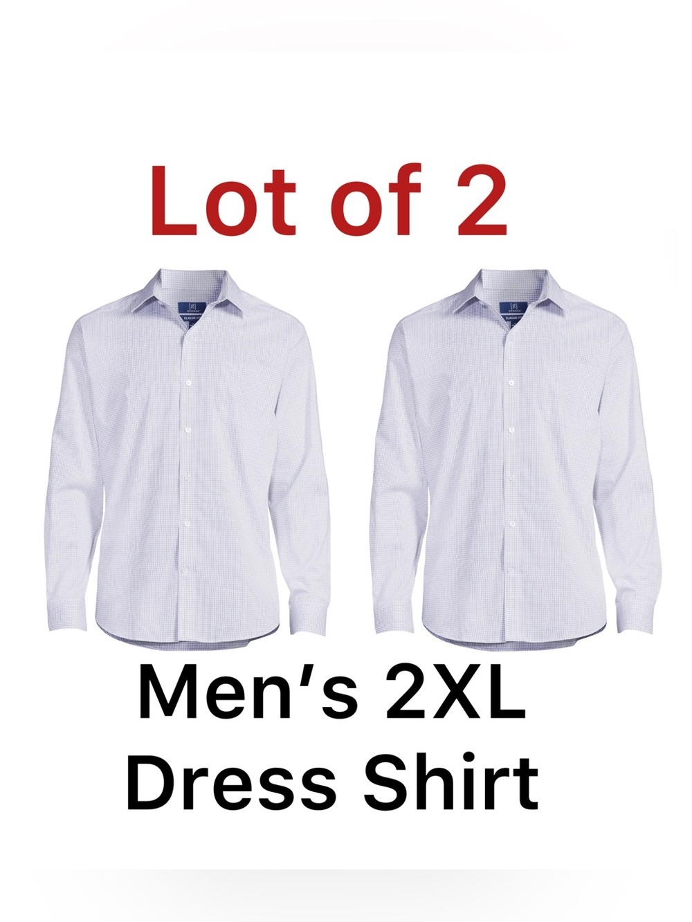 George Mens 2XL 50-52 Blue White Check Dress Shirt Wrinkle Resistant LOT OF 2